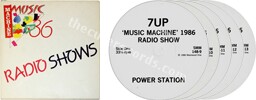 V.A. - 7UP 'Music machine' 1986 radio shows (issued 1986). 12"x5 box set LP with cue sheets and inner sleeves stating "Made in England R.S. 4-86".  Includes The Cure live in Washington DC. Tracks are "Secrets", "Shake dog shake", "Primary", "Three imaginary boys", "10:15 saturday night", "The top" and "Boys don't cry". One of the cue sheets has information about a listener competition with contact address IMS/STUDIO 6, Switzerland. - Thanks to vandeebgroup.
