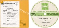 V.A. - Top of the Pops - 808 (issued 1980). Includes "A forest". BBC Transcription Services with original green label with cue sheet. - Thanks to john77.