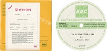 V.A. - Top of the Pops - 1081 (issued 1985). July 24th 1985. Includes "In-between days". BBC Transcription Services with original green label with cue sheet. - Thanks to Cure1980.